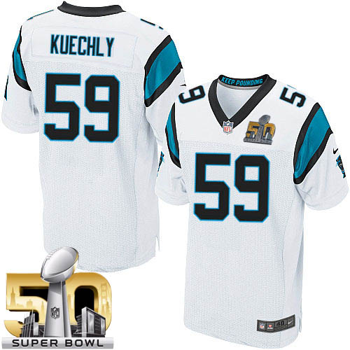 Men's Elite Luke Kuechly Super Bowl L Nike Jersey White Road - #59 NFL Carolina Panthers